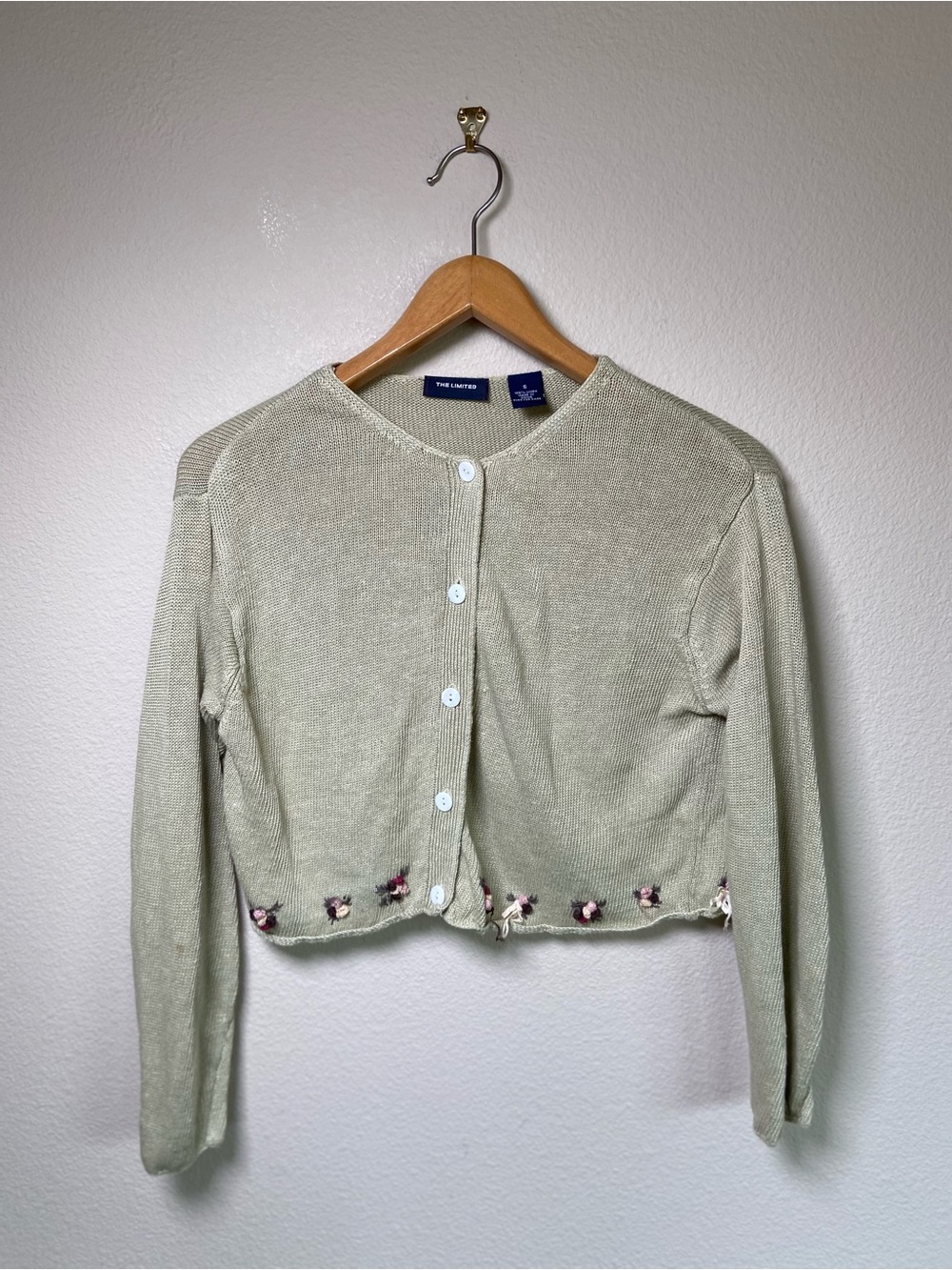Vintage Linen Cardigan with Floral Embroidery